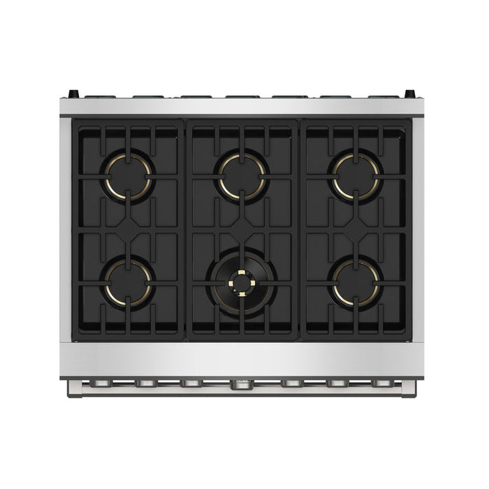 THOR Kitchen 36" 6 cu. ft. Professional Natural Gas Range with 6 Italian Brass Sealed Burners in Stainless Steel - XRG36E