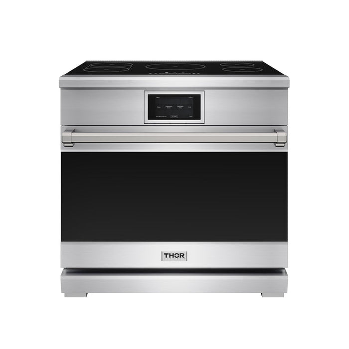 THOR Kitchen X Series 36" 6.0 cu. ft. Professional Smooth Glass Top Induction Range with Tilt Panel Touch Control, Self-Clean and Air Fry in Stainless Steel - XRI36E