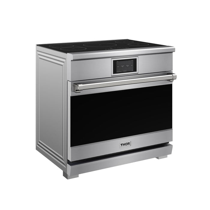 THOR Kitchen X Series 36" 6.0 cu. ft. Professional Smooth Glass Top Induction Range with Tilt Panel Touch Control, Self-Clean and Air Fry in Stainless Steel - XRI36E
