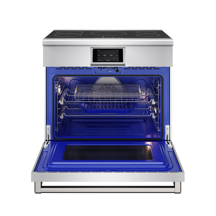 THOR Kitchen X Series 36" 6.0 cu. ft. Professional Smooth Glass Top Induction Range with Tilt Panel Touch Control, Self-Clean and Air Fry in Stainless Steel - XRI36E