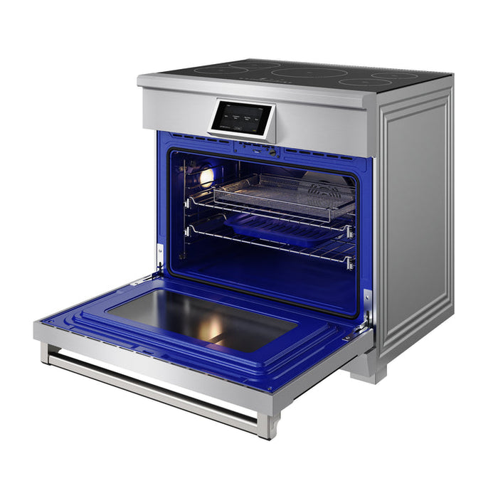 THOR Kitchen X Series 36" 6.0 cu. ft. Professional Smooth Glass Top Induction Range with Tilt Panel Touch Control, Self-Clean and Air Fry in Stainless Steel - XRI36E