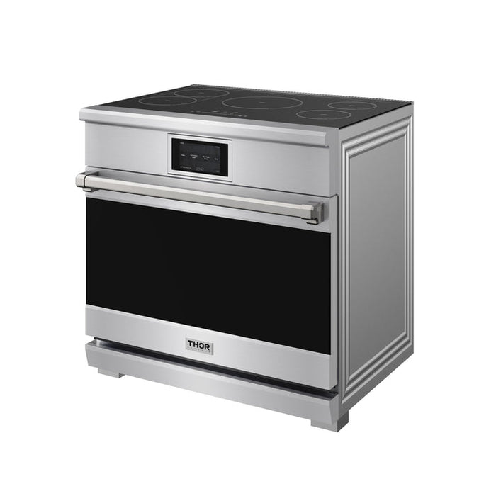 THOR Kitchen X Series 36" 6.0 cu. ft. Professional Smooth Glass Top Induction Range with Tilt Panel Touch Control, Self-Clean and Air Fry in Stainless Steel - XRI36E