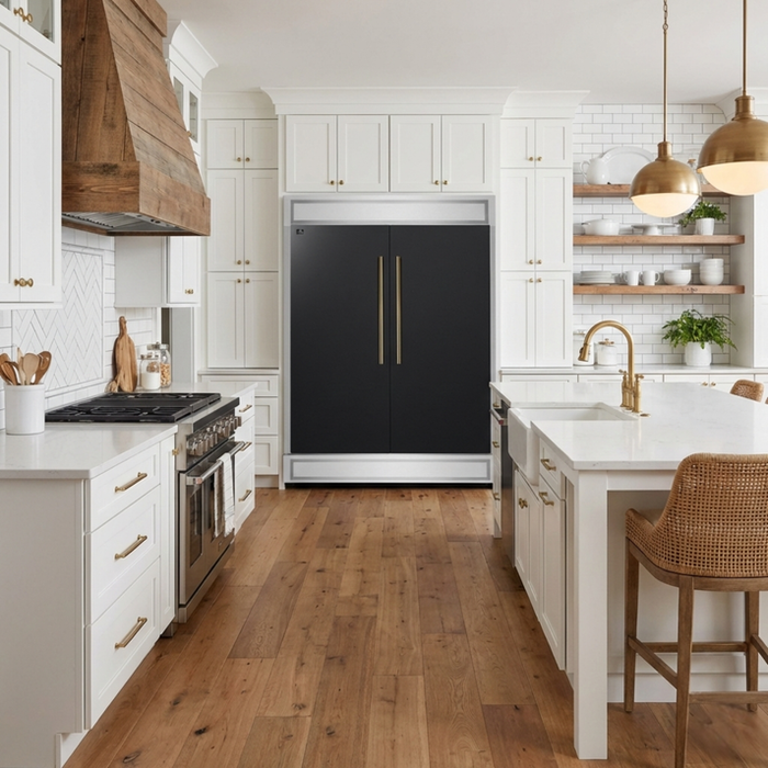 FORNO Maderno 60" 27.2 cu. ft. Convertible Refrigerator and Freezer with Modern Trim Kit in Black with Antique Brass Handles- FFFFD1722-60MG-BLK