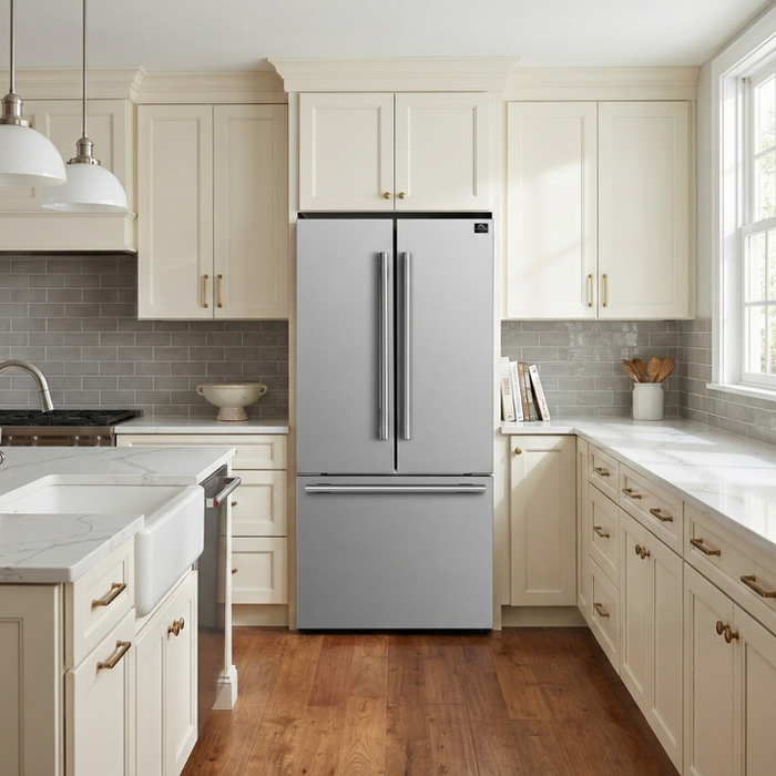 FORNO Gallipoli 30" 17.5 cu. ft. French Door Refrigerator in Stainless Steel with Ice Maker- FFFFD1974-31SB