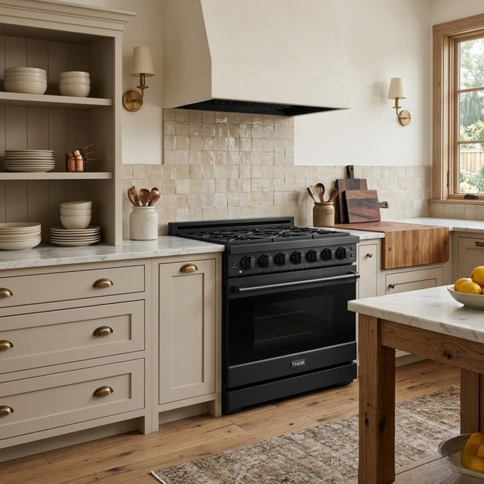 Gordon Ramsay by THOR Kitchen 36" 6 cu. ft. Professional Natural Gas Range with 6 Sealed Burners in Black - RSG36PB