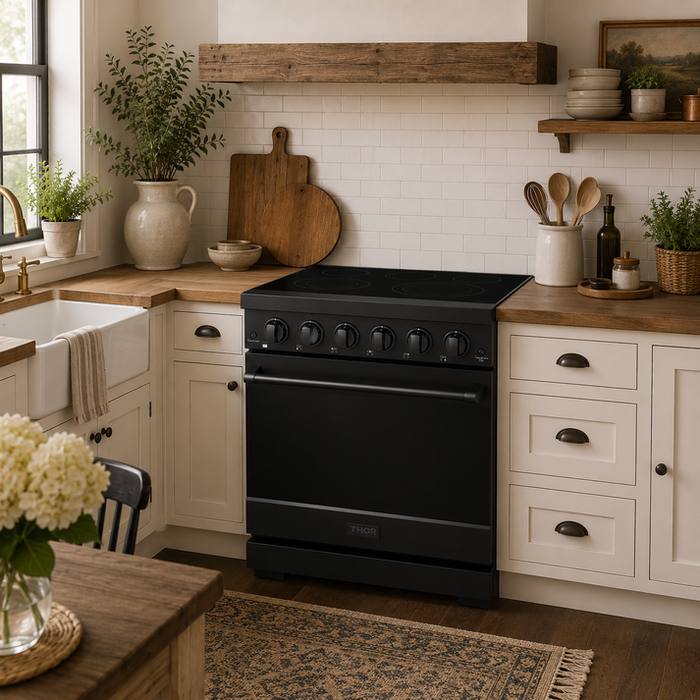 Gordon Ramsay by THOR Kitchen 30 Inch Professional Electric Range, 5 Element, Convection Oven in Matte Black - RSE30PB
