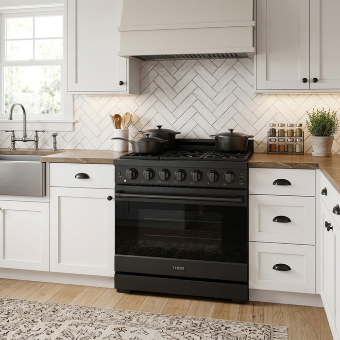Gordon Ramsay by THOR Kitchen 36" 6 cu. ft. Professional Propane Gas Range with 6 Sealed Burners in Black - RSG36PBLP