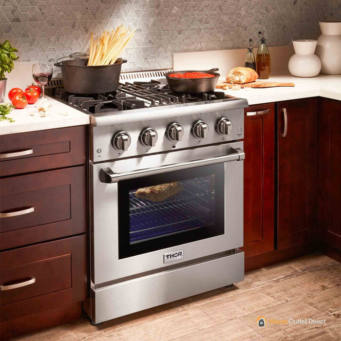 THOR Kitchen 30 in. Sealed 4 Burner Professional Dual Fuel Range in Stainless Steel- HRD3088U