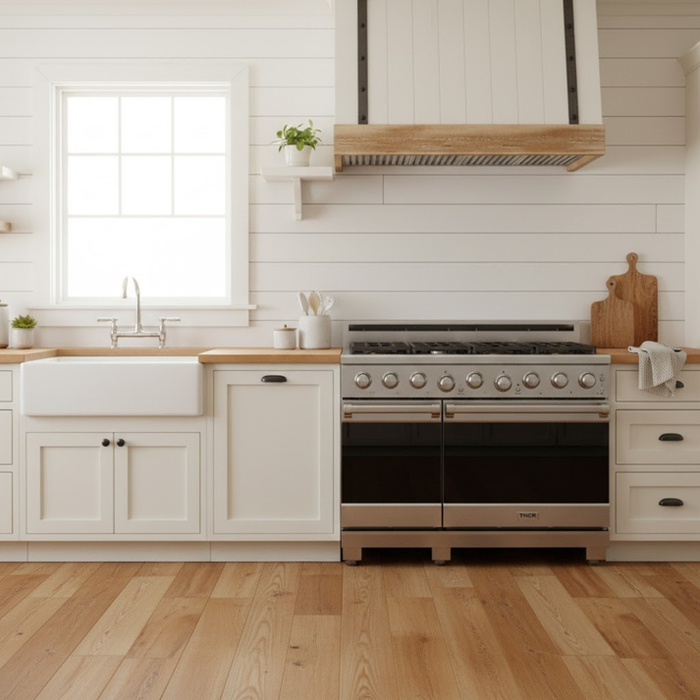 THOR Kitchen 48" 7.6 cu. ft. Professional Natural Gas Range with 7 Italian Brass Sealed Burners in Stainless Steel - XRG48E